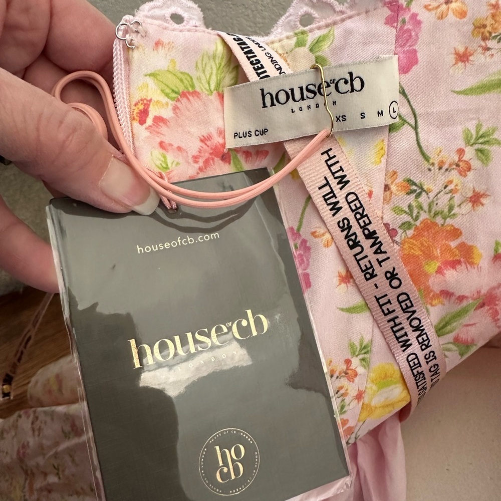 House of CB Adabella Floral Halter Dress pink cotton size Large Plus Cup NWT - Picture 6 of 9